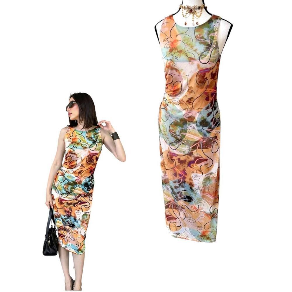 Y2K‎ VTG. ABSTRACT MESH CUT OUT ARTSY DRESS SMALL/MEDIUM